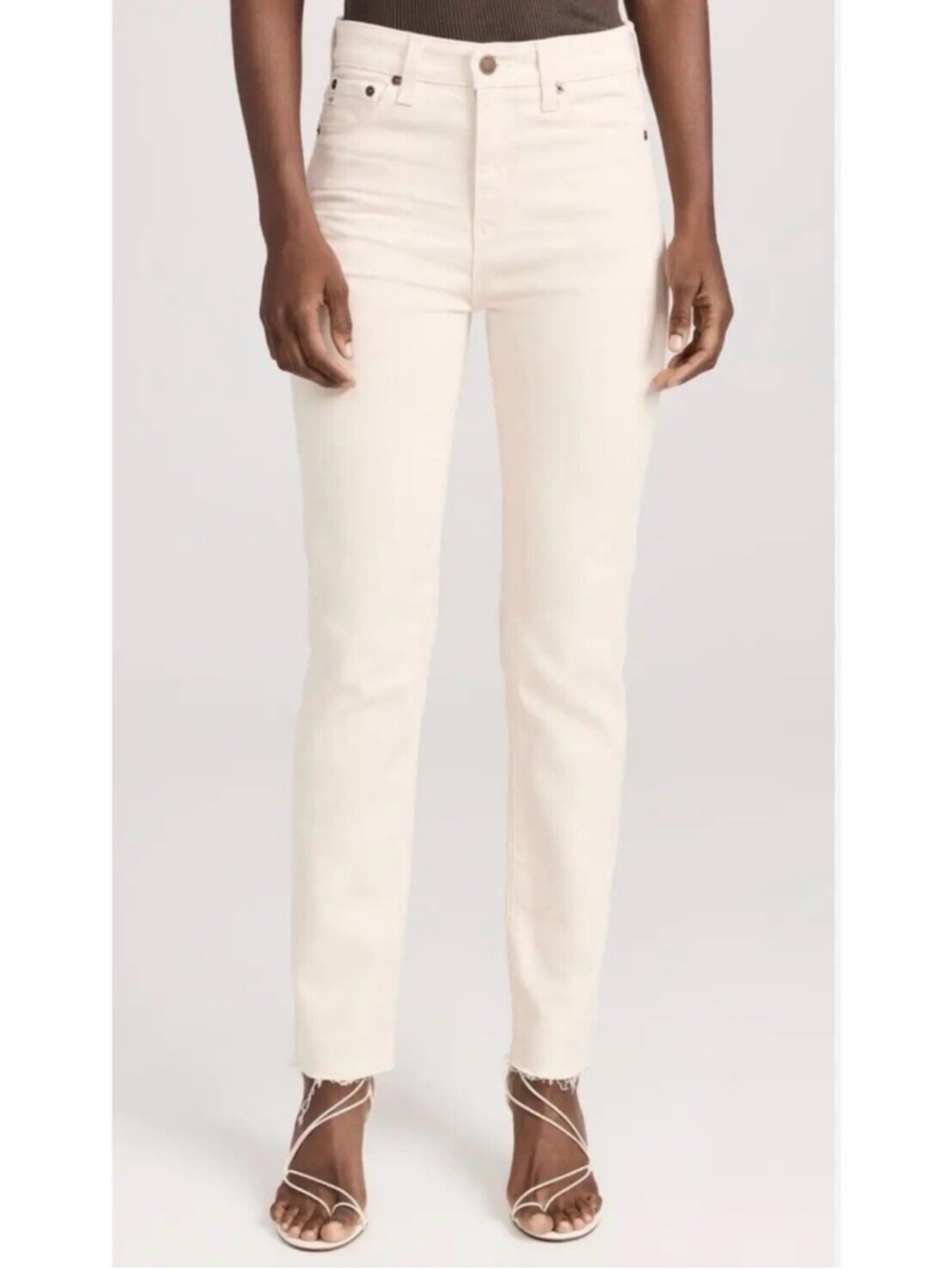 Adriano Goldschmied AG-ED Saige High Rise Straight Beige Jeans 32 Japan Fabric
